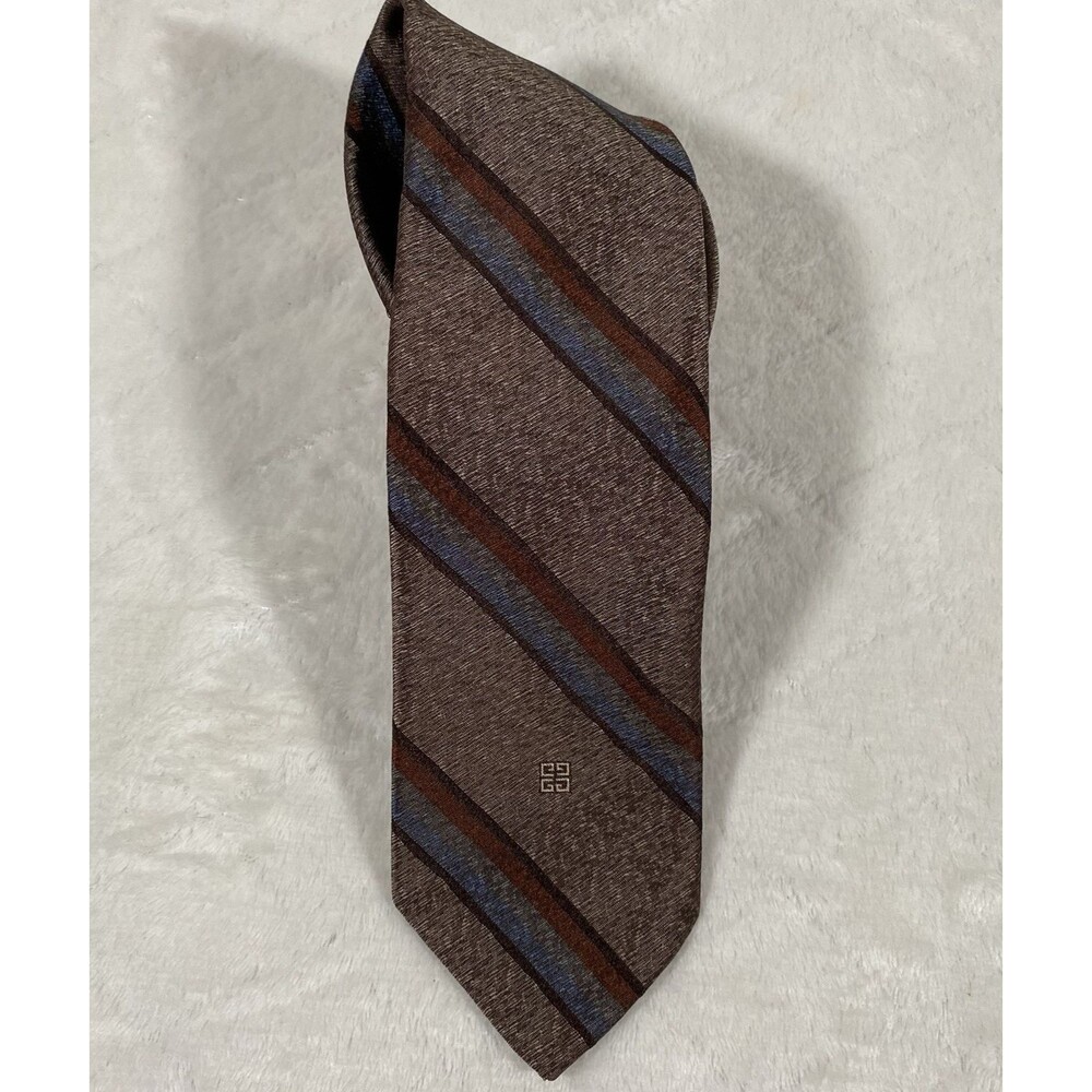 Givenchy Monsieur Men's Tie Silk Blend Logo Brown Academia Professor Hipster